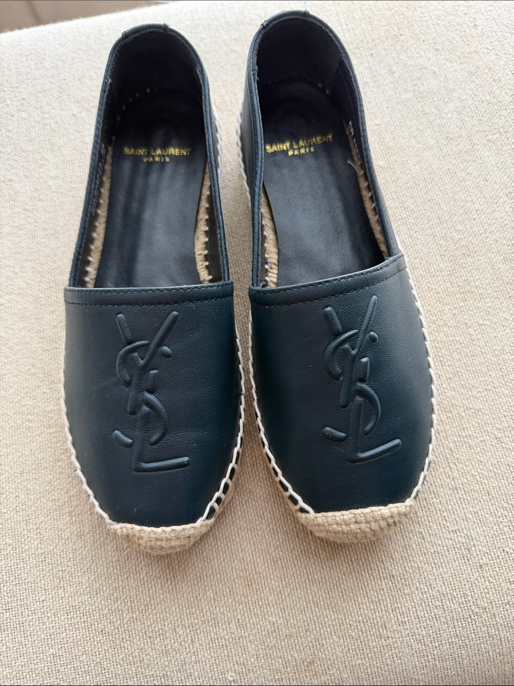 Saint Laurent Leather Espadrilles with Jute Trim